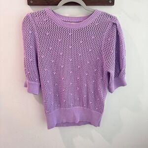 Happy Nature X Kate Hudson Purple Pointelle Bobble Knit Puff Sleeve Sweater Med